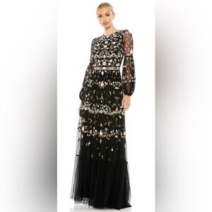 MAC DUGGAL # 35111 EMBROIDERED BLOUSON SLEEVE GOWN BLACK